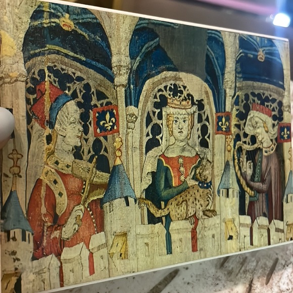 Antique Hunt of the Unicorn, Ladies of the Court Painted Wooden Picture - Picture 3 of 5